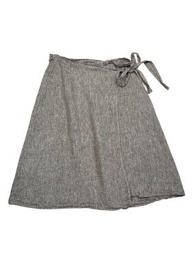 Len.Ok Gray 100% Linen Gray Lagenlook Wrap Skirt  Size L